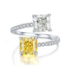 Adjustable Yellow and White Double Stone  Sterling Silver Engagement Ring
