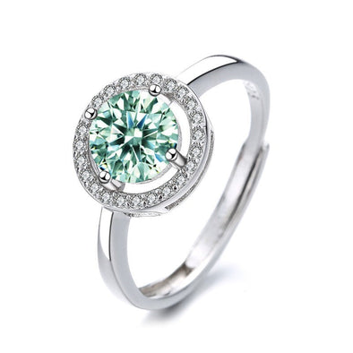 Elegant Green Round Cut Adjustable Sterling Silver Engagement Ring