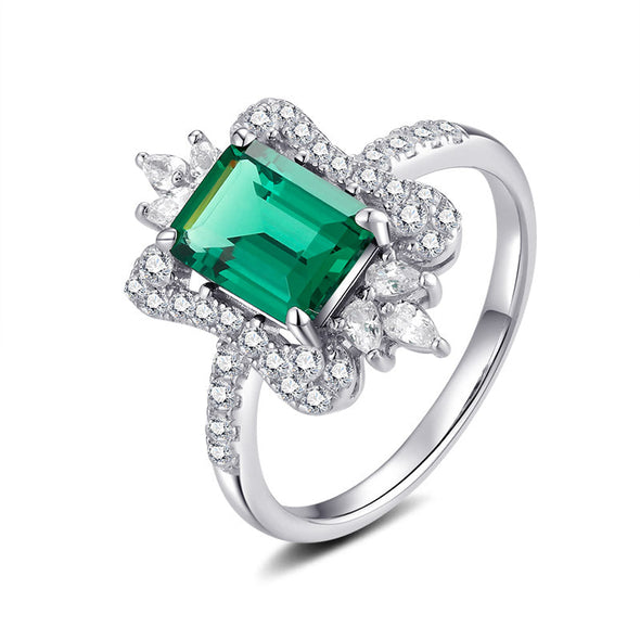 Retro Emerald Cut Sterling Silver Engagement Ring