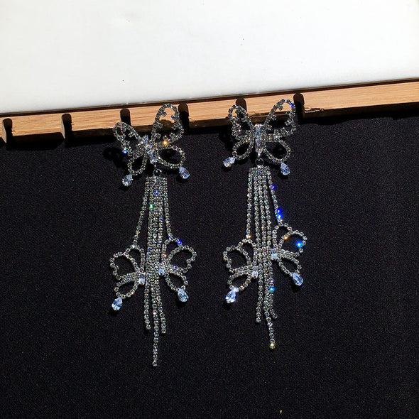 Butterfly Design Drop Earrings With Long Fringe