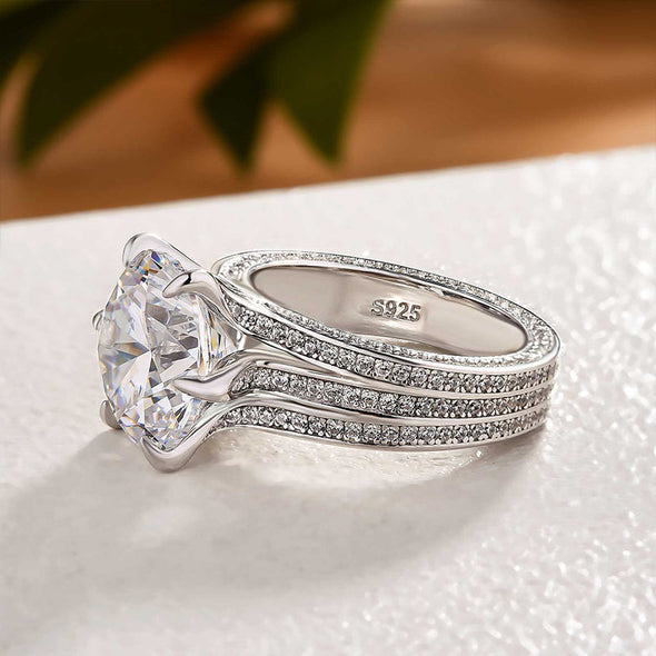 Stunning Round Cut Three Shank Design Sterling Silver Engagement Ring