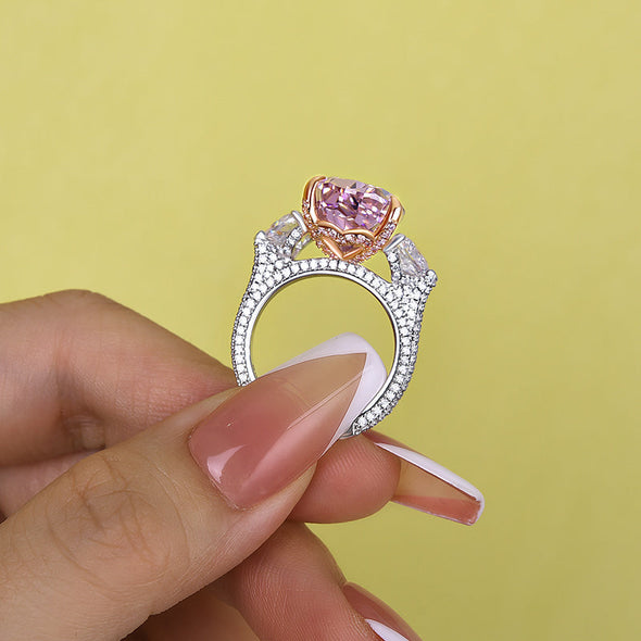 Stunning Pear Cut Pink Three Stone Engagement Ring