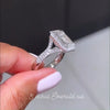 Gorgeous Halo Split Shank Emerald Cut Sterling Silver Engagement Ring