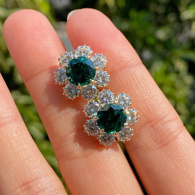 Flower Design Round Cut Emerald Green Sterling Silver Earrings