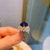 Vintage Luxury Halo Square Cut Blue Gemstone Engagement Ring