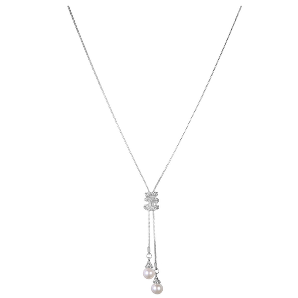 Spiral Design Crystal & Pearl Y Necklace