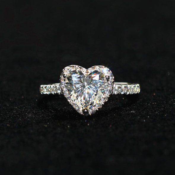 Heart Cut Halo Engagement Ring In Sterling Silver