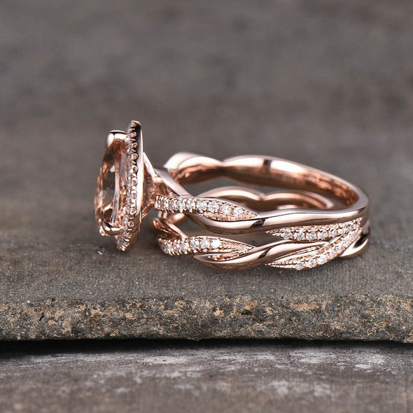 Rose Gold Vintage Pear Cut Twist Bridal Ring in Sterling Silver