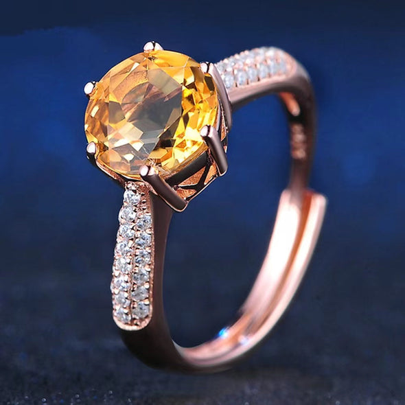 Natural Citrine Open Cuff Engagement Ring In Rose Golden Tone