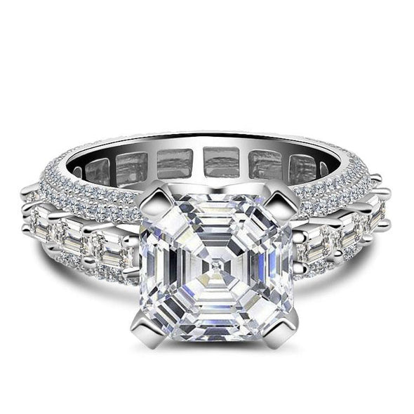 Classic Asscher Cut Engagement Ring In Sterling Silver