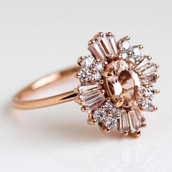 Vintage Cluster Oval Cut Engagement Ring In Rose Golden Tone