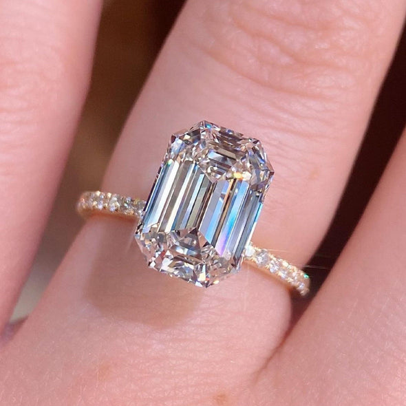 Emerald Cut Engagement Ring Golden Tone in Sterling Silver