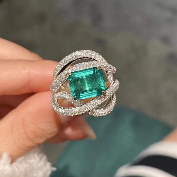 Luxury Pave Emerald Cut Ring in Sterling Silver