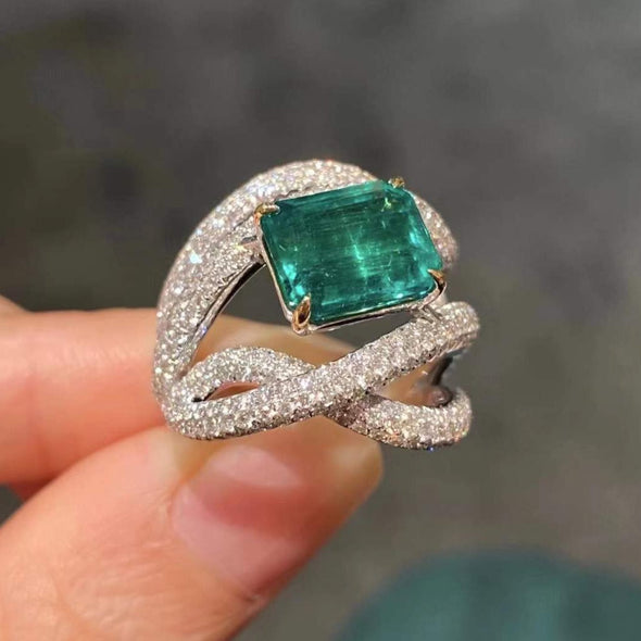 Luxury Pave Emerald Cut Ring in Sterling Silver