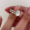 2Pcs Oval Cut Side Marquise Stone Bridal Ring Set in 925 Sterling