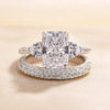 2 pcs Radiant Cut Three Stone Wedding Ring Bridal Set In Sterling Silver