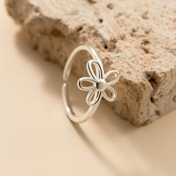 Adjustable Flower Ring in Sterling Silver