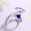 3pcs Blue Cushion Cut Zigzag Bridal Set Ring in Sterling Silver