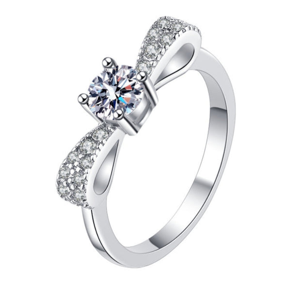 Bowknot Round Cut Engagement Ring in Sterling Silver