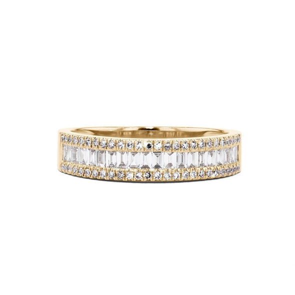 2pcs Golden Tone Radiant Cut Ring With Baguette Band Bridal Set in Sterling Silver