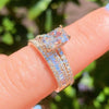 2pcs Golden Tone Radiant Cut Ring With Baguette Band Bridal Set in Sterling Silver