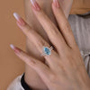 2pcs Halo Pear Cut Cyan Blue Bridal Set Rings in Sterling Silver In Rose Golden Tone