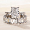 2PCS Radiant Cut with Emerald Cut Shank Wedding Ring Set in Sterling Silver