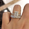2PCS Radiant Cut with Emerald Cut Shank Wedding Ring Set in Sterling Silver
