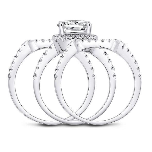 3pcs Cushion Cut Bridal Set Ring Matching Ring in Sterling Silver