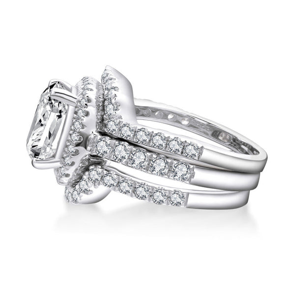 3pcs Cushion Cut Bridal Set Ring Matching Ring in Sterling Silver