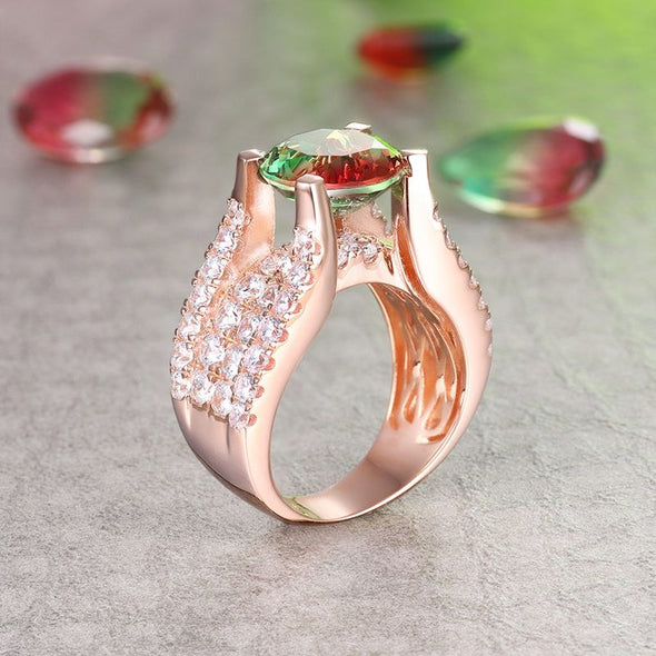 Round Cut Colorful Stone Engagement Ring in Rose Gold